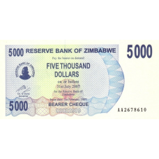 P45 Zimbabwe - 5000 Dollars Year 2006/2007 (Bearer Cheque)